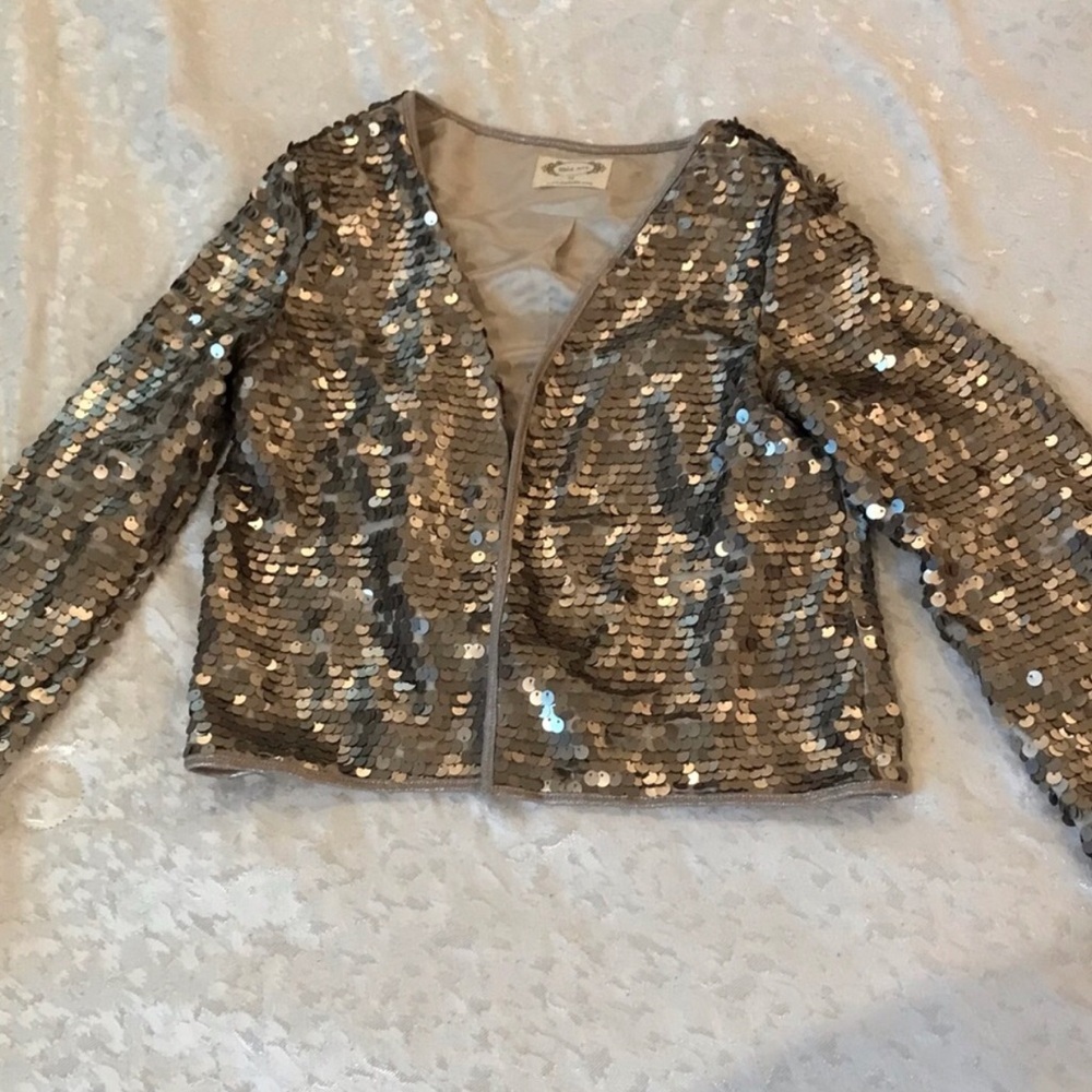 Girls Sequin Open-Front Jacket - Silver NWOT